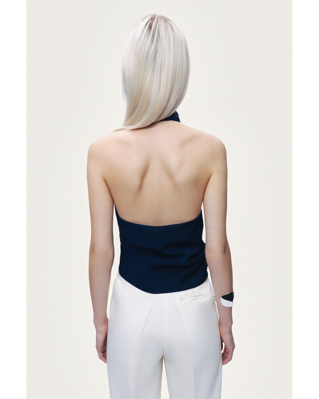 Nocturne Blue Embellished Halter-Neck Bustier Top