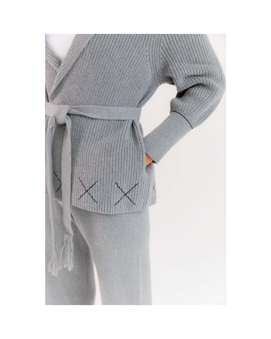 Ren Cordeza Gray Hand Embroidered Knit Cardigan