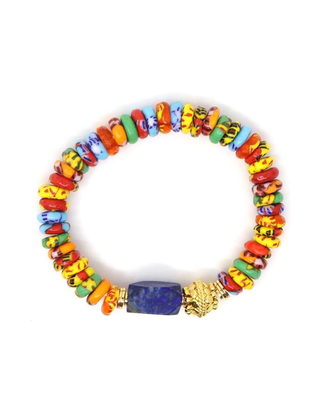 Shar Oke Blue Medley African Glass & Lapis Lazuli Bracelet