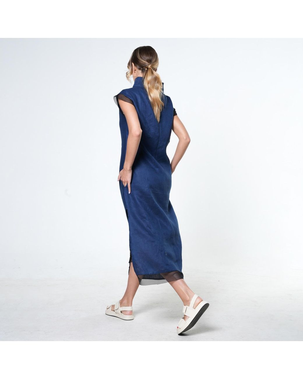 Metamorph Blue Asymmetric Linen Dress