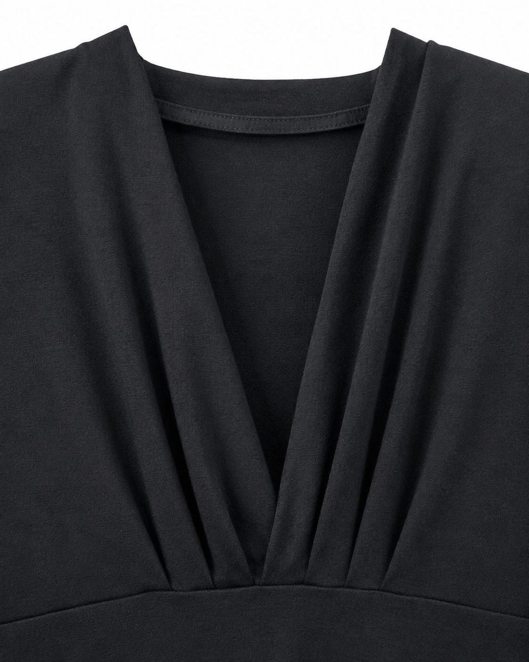 Conquista Black Pleated Surplice Long Sleeve Top