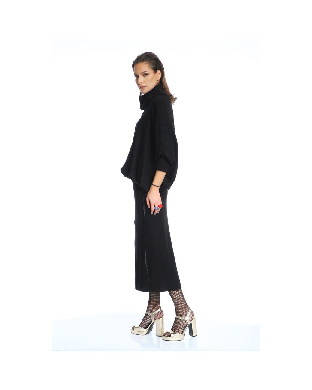 Silvia Serban Black Ribbed Skirt With Elasticated Tulle Linen