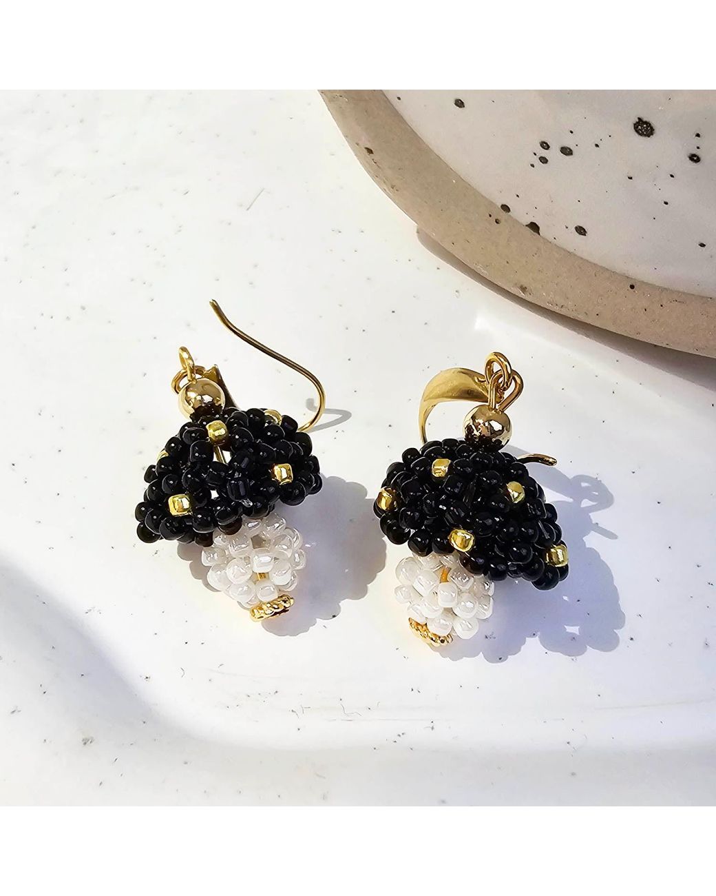Farra Black Beaded Mushroom Playful Earrings