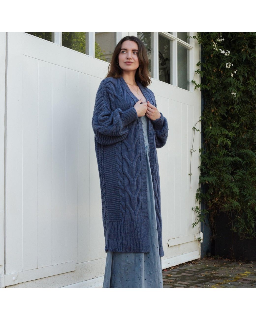 Cara & The Sky Blue Alex Cable Balloon Sleeve Maxi Cardigan