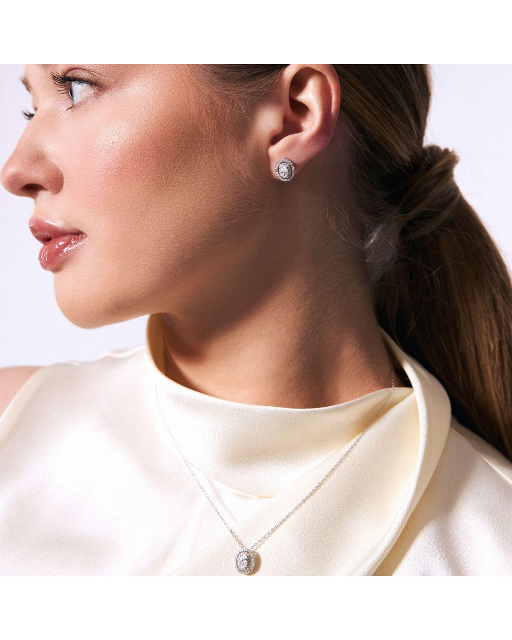 BY EDA DOGAN White Luna Halo Pearl Studs Earring