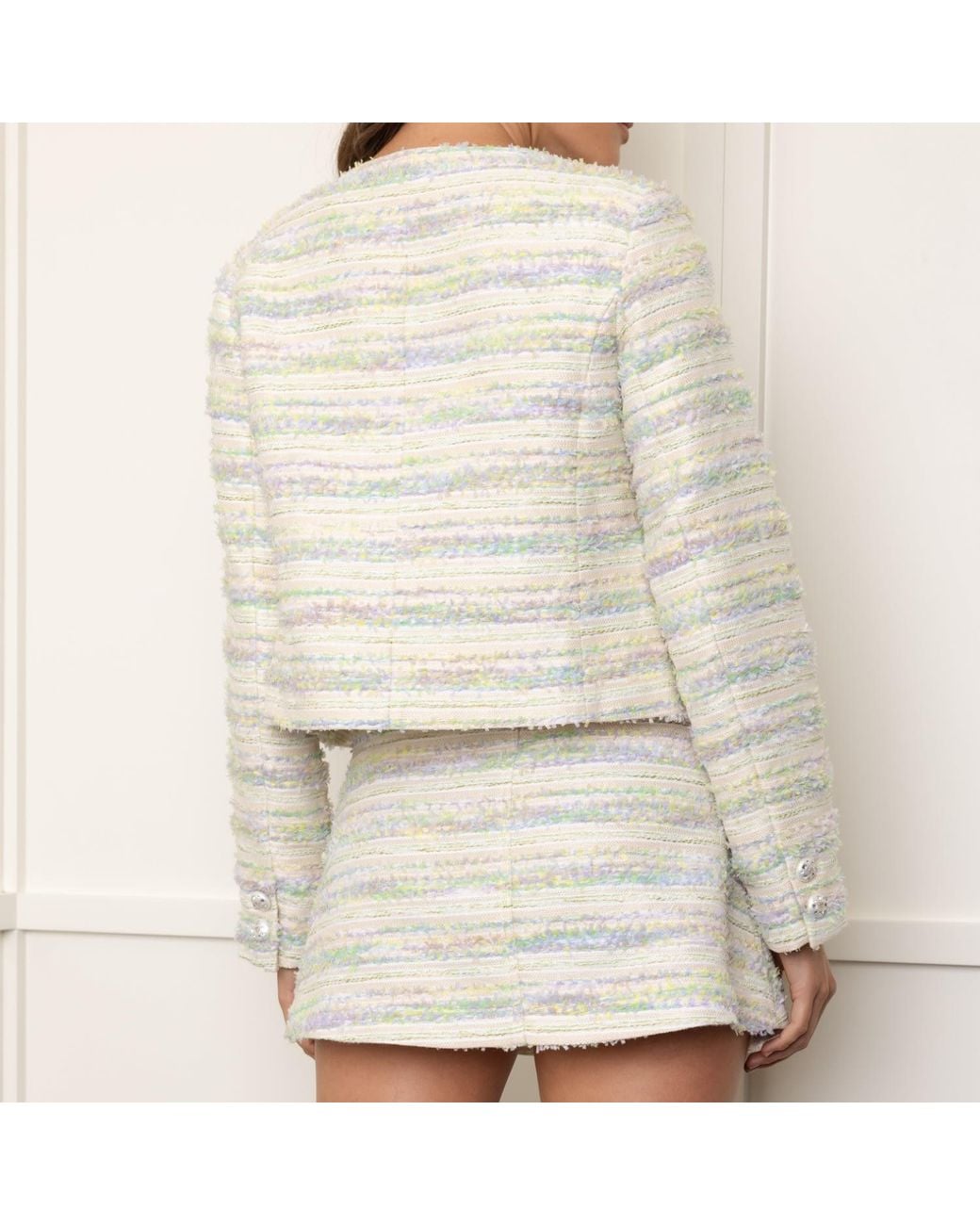 Riviera Soirée Gray Abby Round-Neck Tweed Jacket