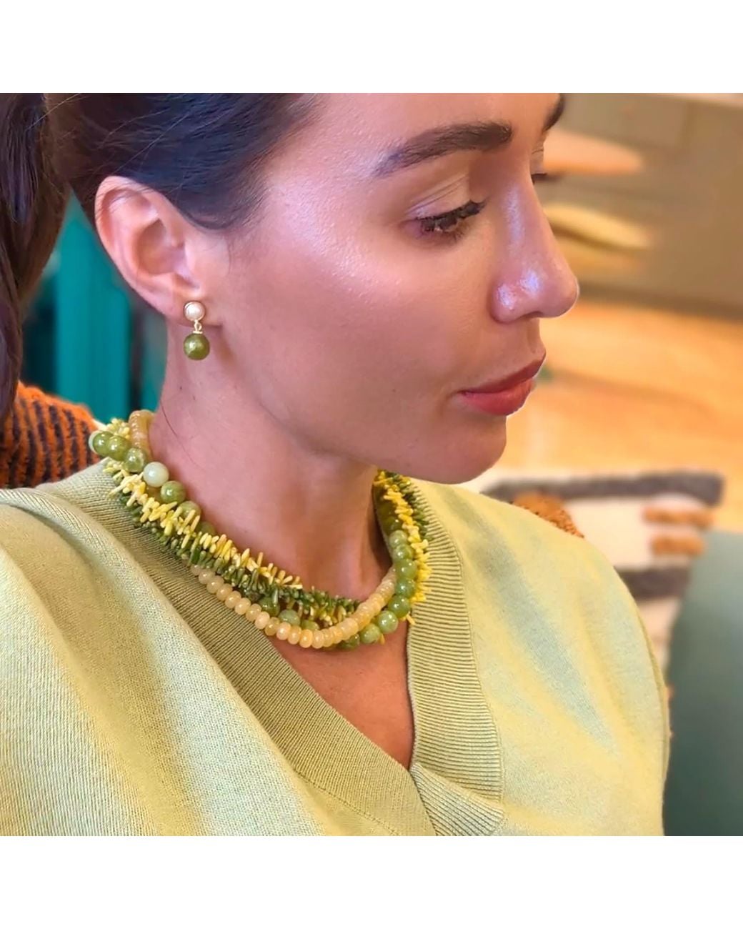 Farra Yellow Artistic And Gemstone Multi-Layer Chunky Necklace