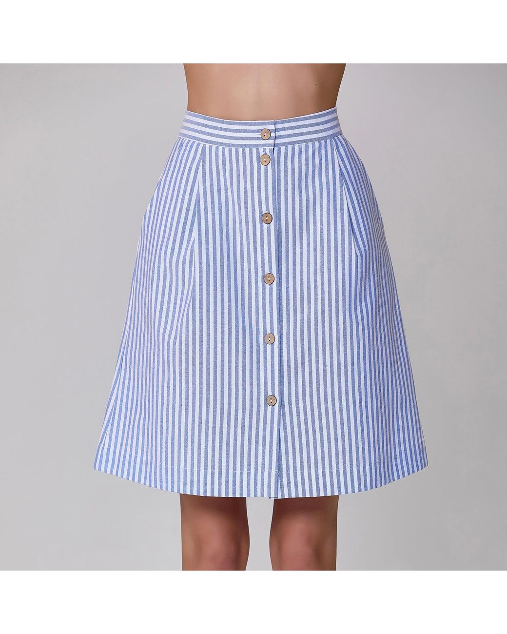 Smart and Joy Blue Striped Short Skirt Buttoned