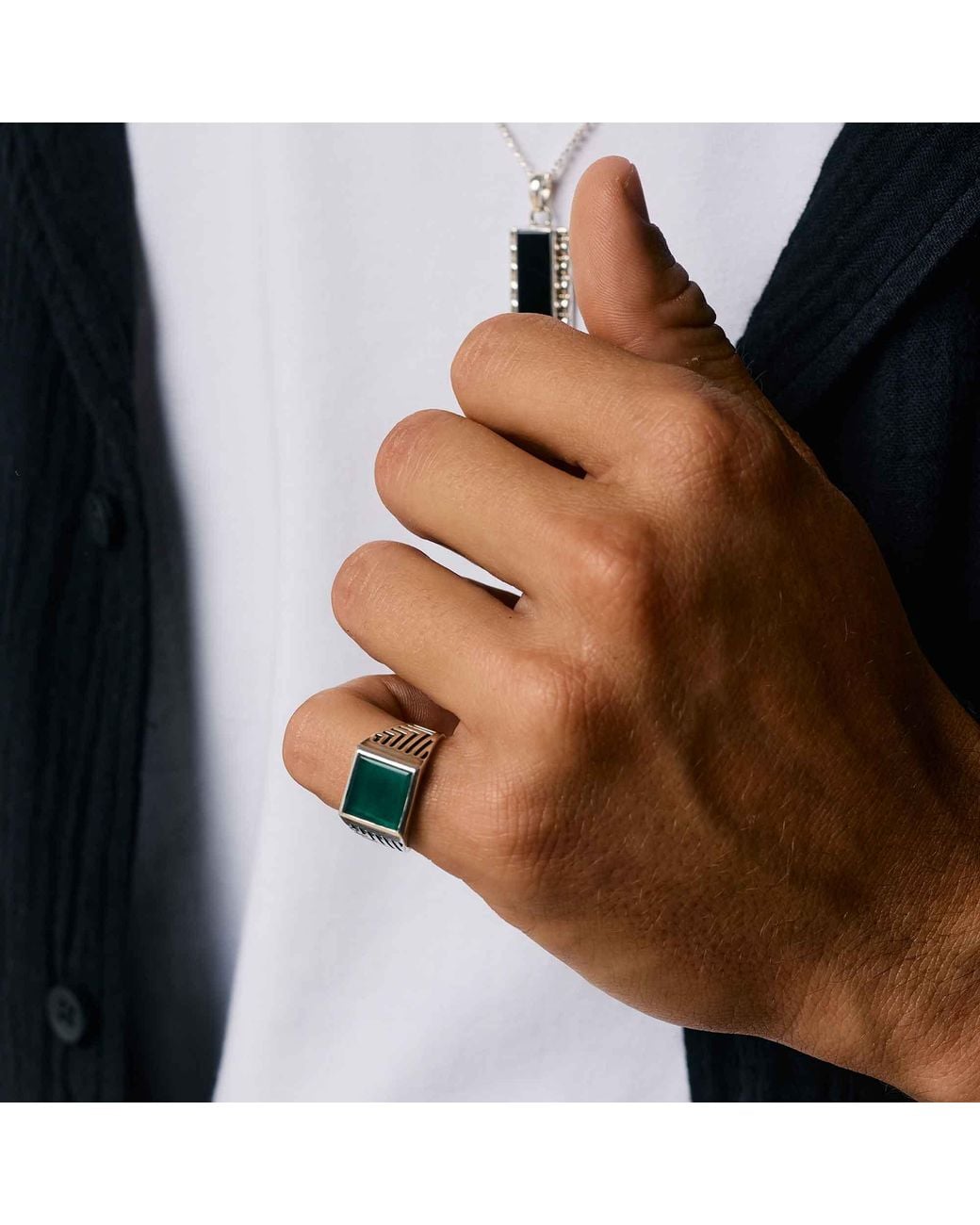 Charlotte's Web Jewellery Green Engraved Signet Ring for men