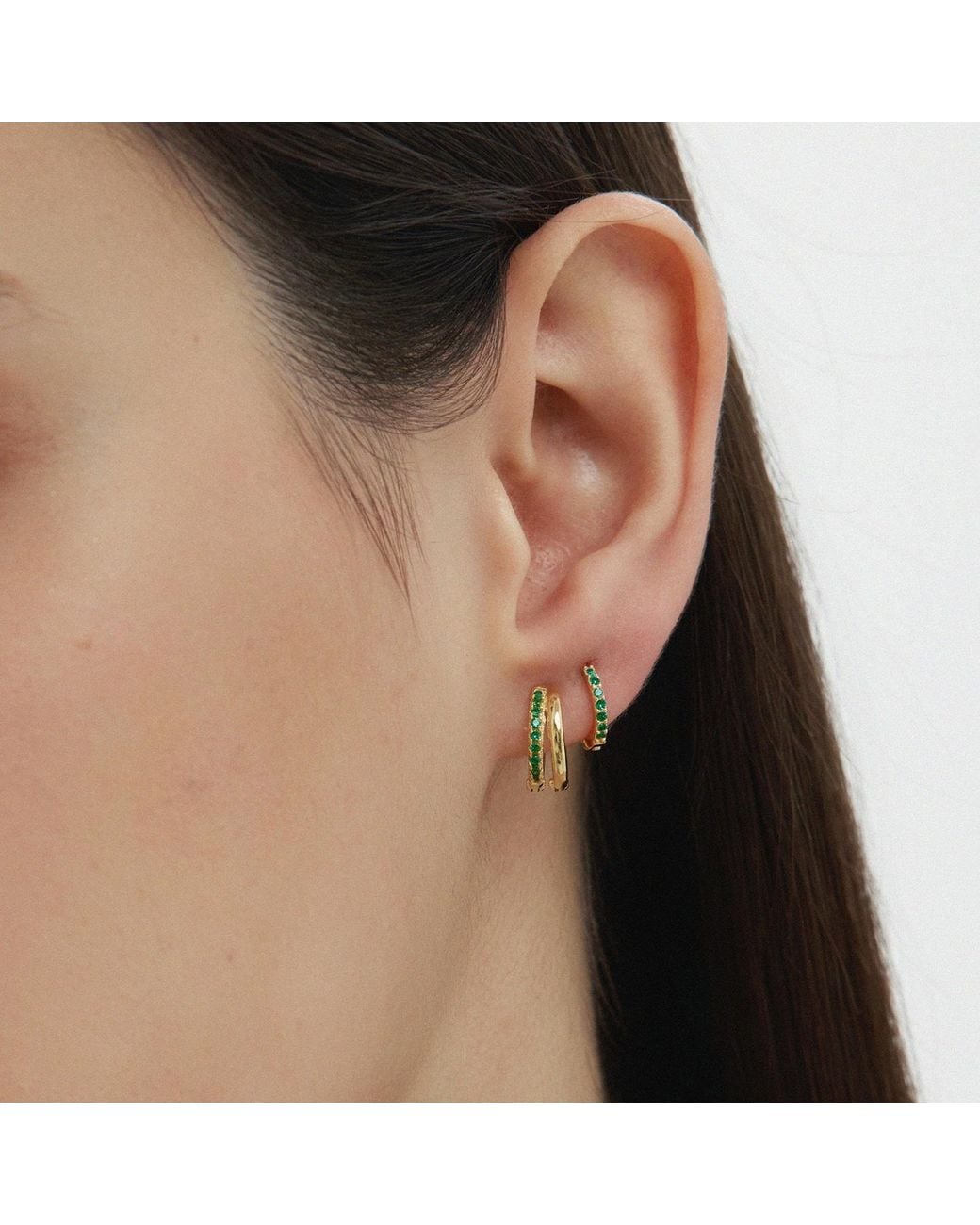 Vanhi White Kira Crystal Double Hoop Huggies