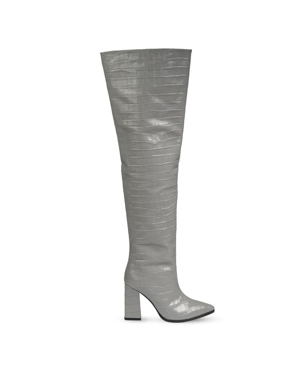 Rosamund Muir London Gray Roma Crocodile Print Over Knee Boots