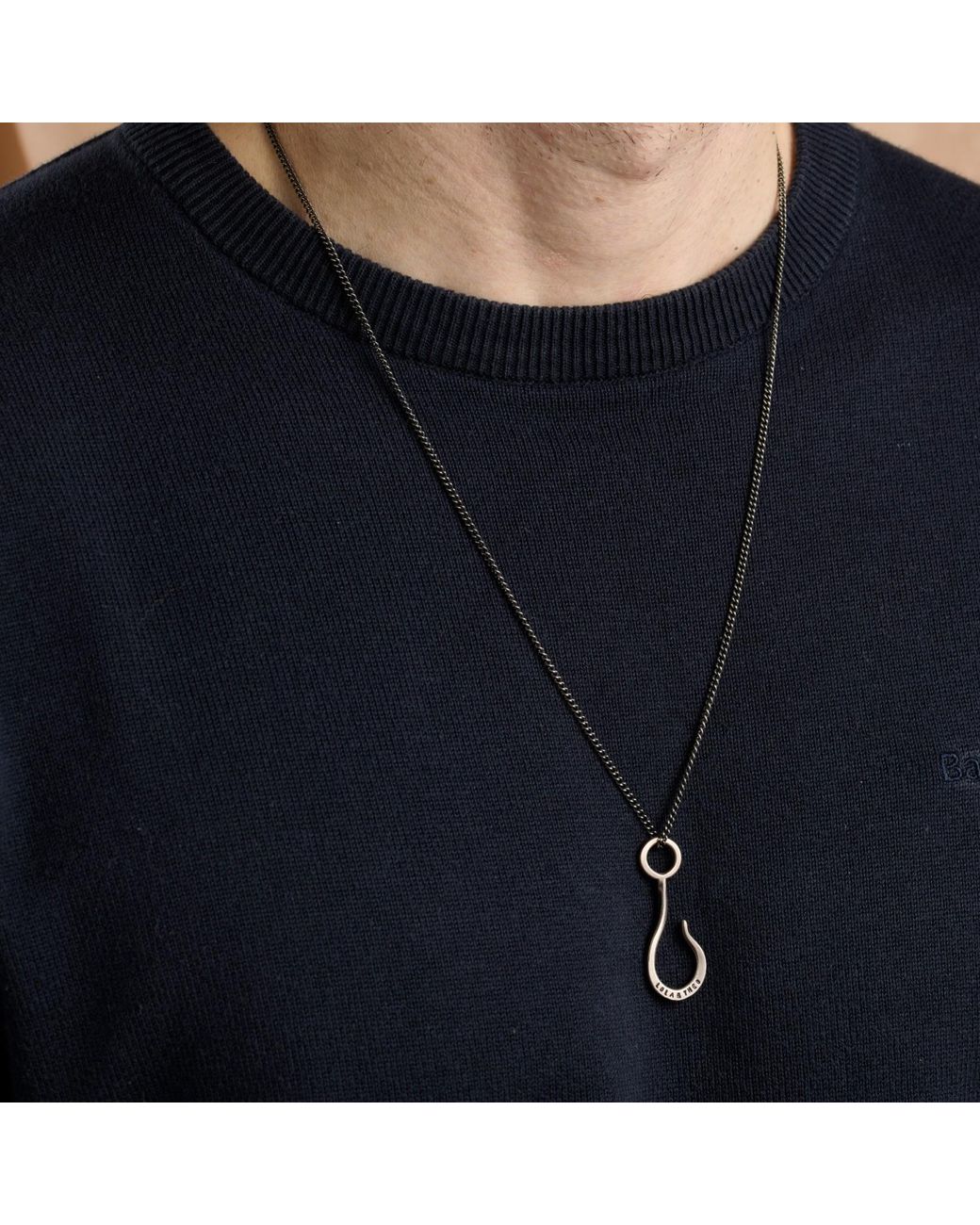 Posh Totty Designs Black Oxidised Sterling Hook Necklace for men