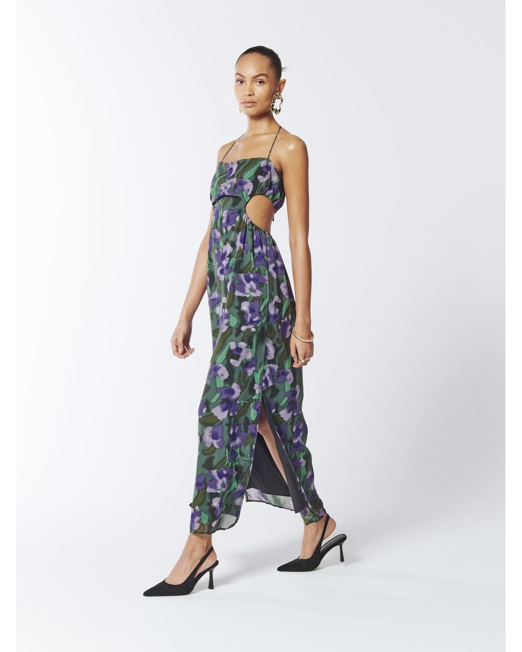 Sour Figs Blue Violette Tie Halter Floral Dress