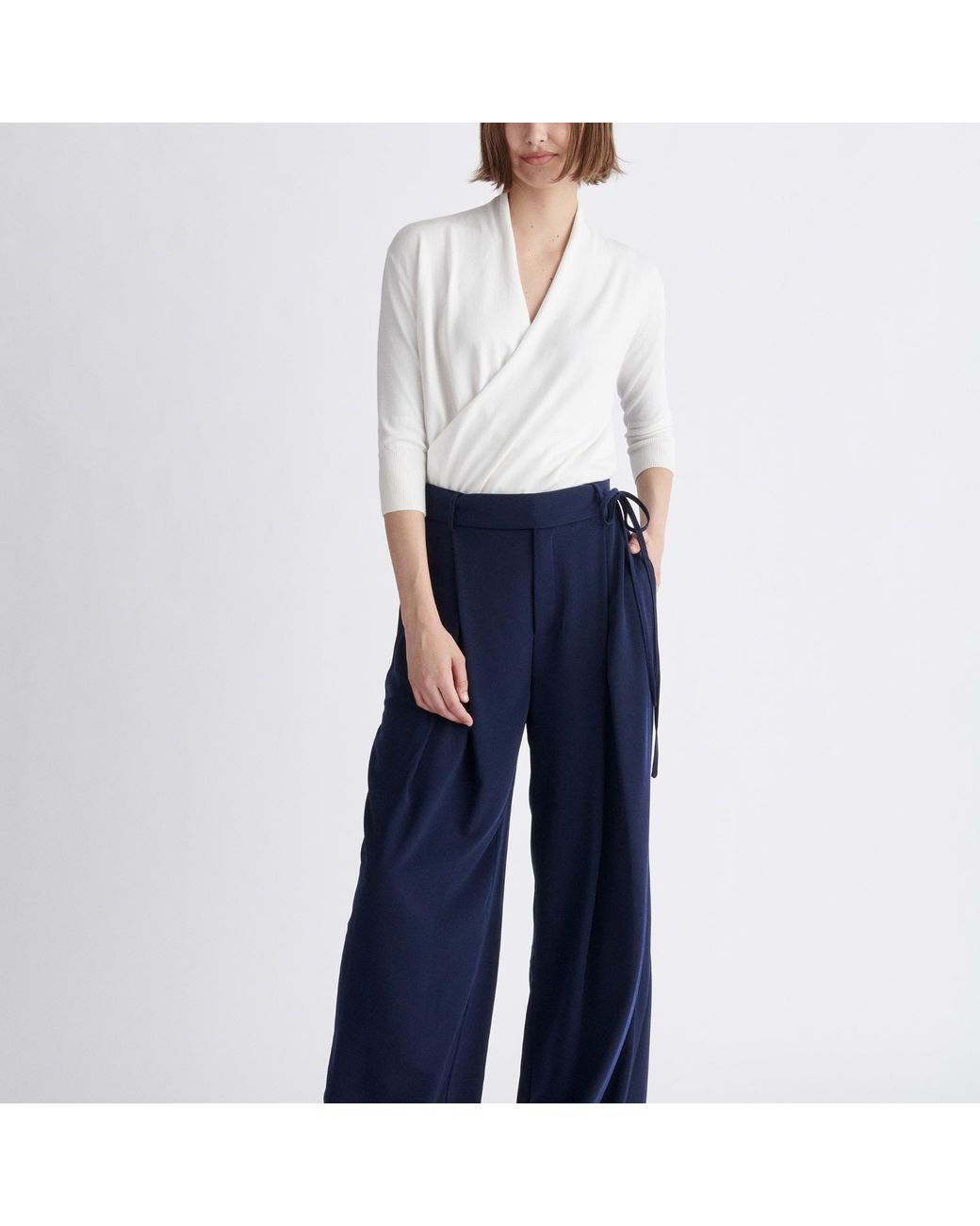 Paisie White Cropped Sleeve Knitted Wrap Top