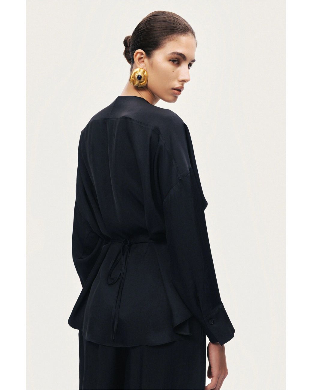Nocturne Black Draped Buckle-Detail Shirt