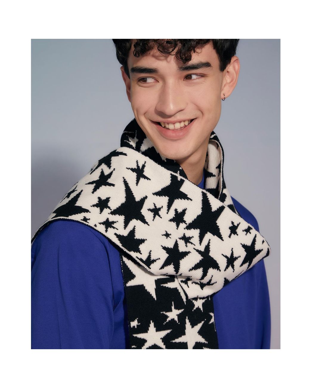 INGMARSON Stars Wool & Cashmere Scarf Black & White Men for men