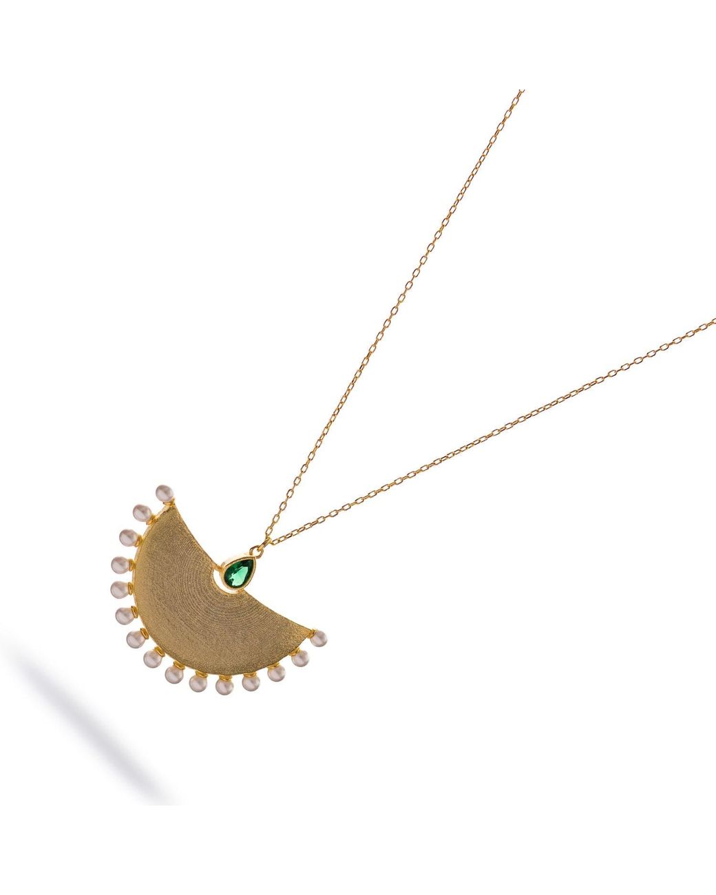 Ebru Jewelry Metallic Cleopatra Moonlight Emerald & Pearl Necklace