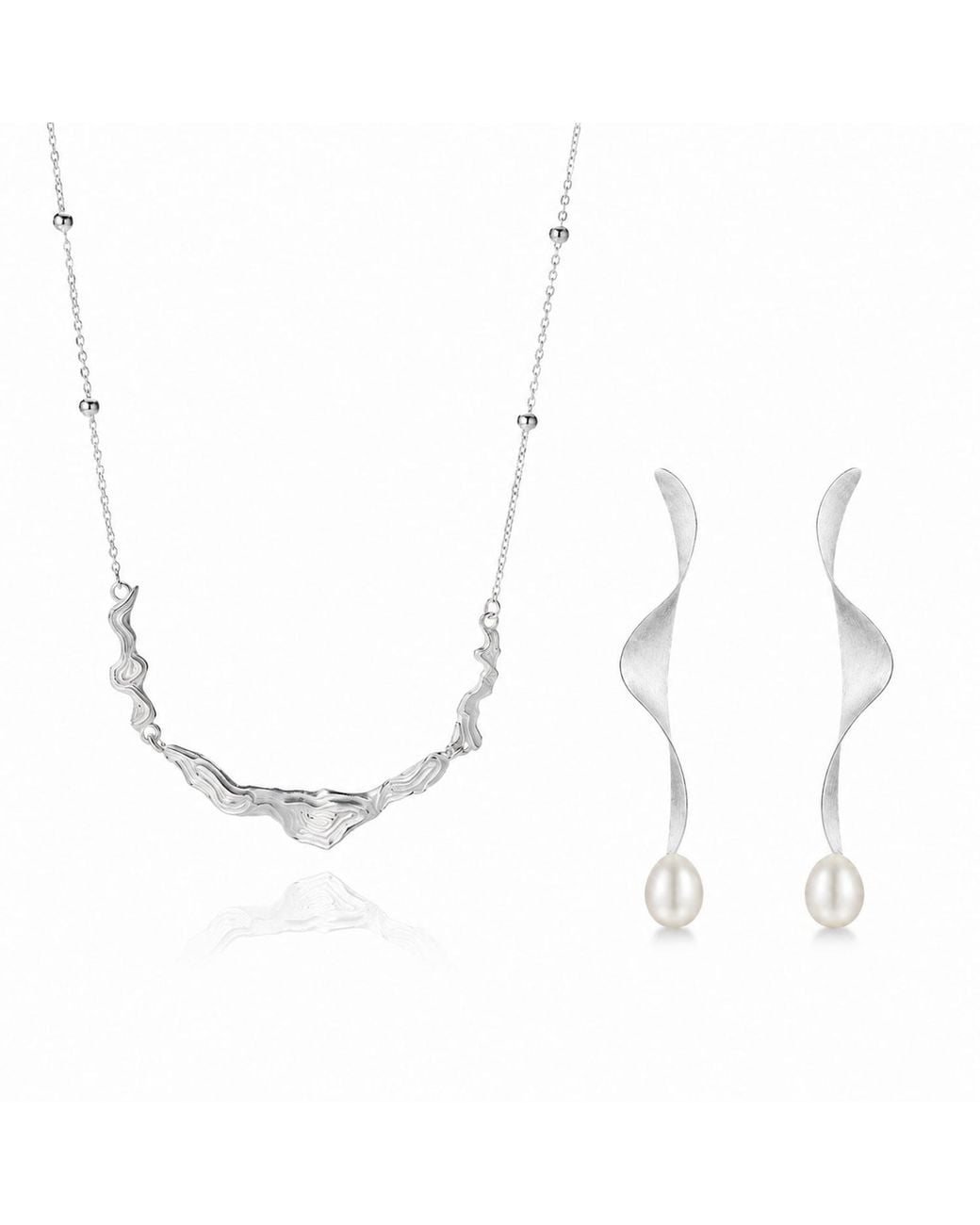 Ormiro White Moontide Sterling Necklace & Earrings Jewelry Set