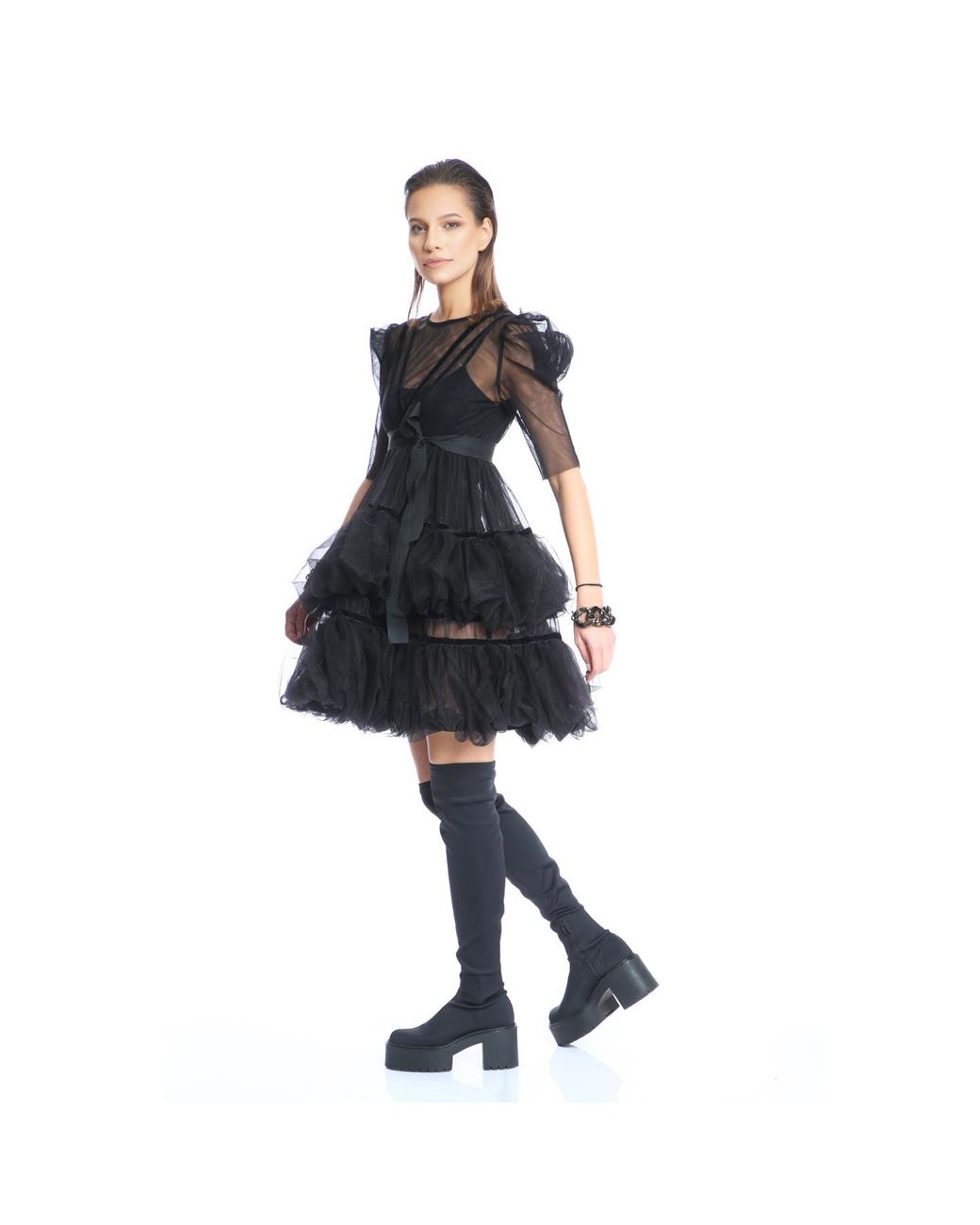 Silvia Serban Black Baby Doll Ruffles Dress