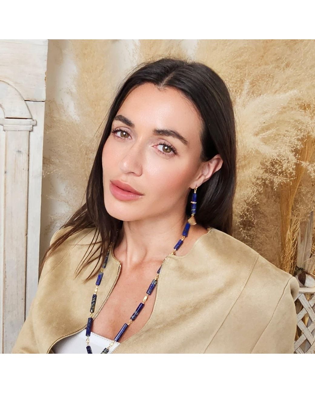 Farra Blue Lapis Lazuli & Fan Linear Drop Earrings