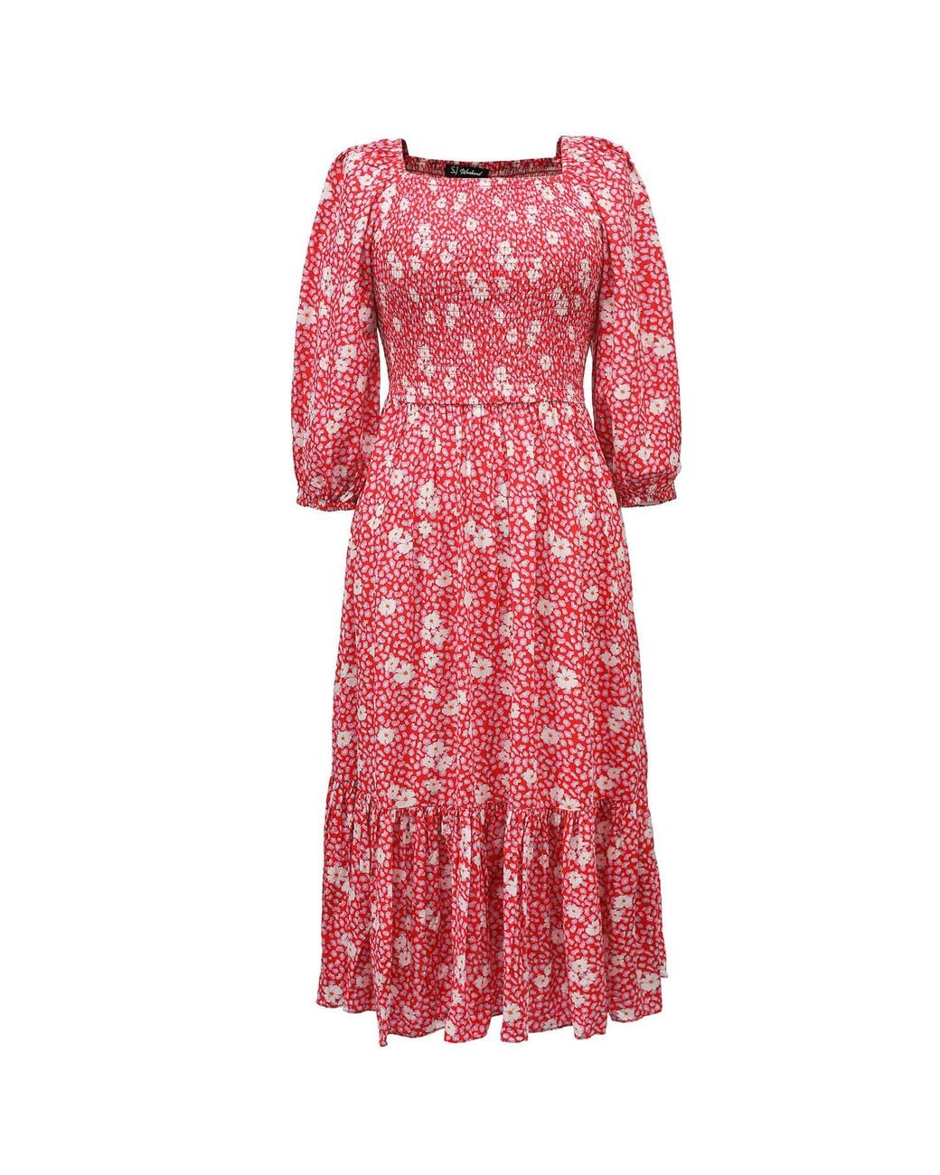Smart and Joy Smocks Flared Dress With Flower Print