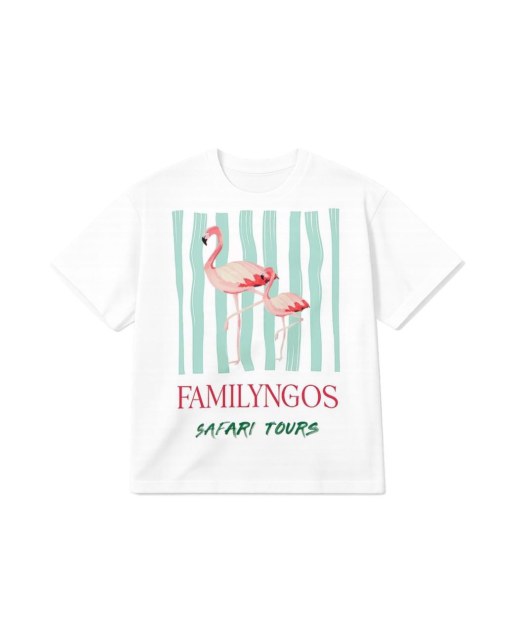 Yumi' White Retro Relaxed Flamingo Cotton T Shirt