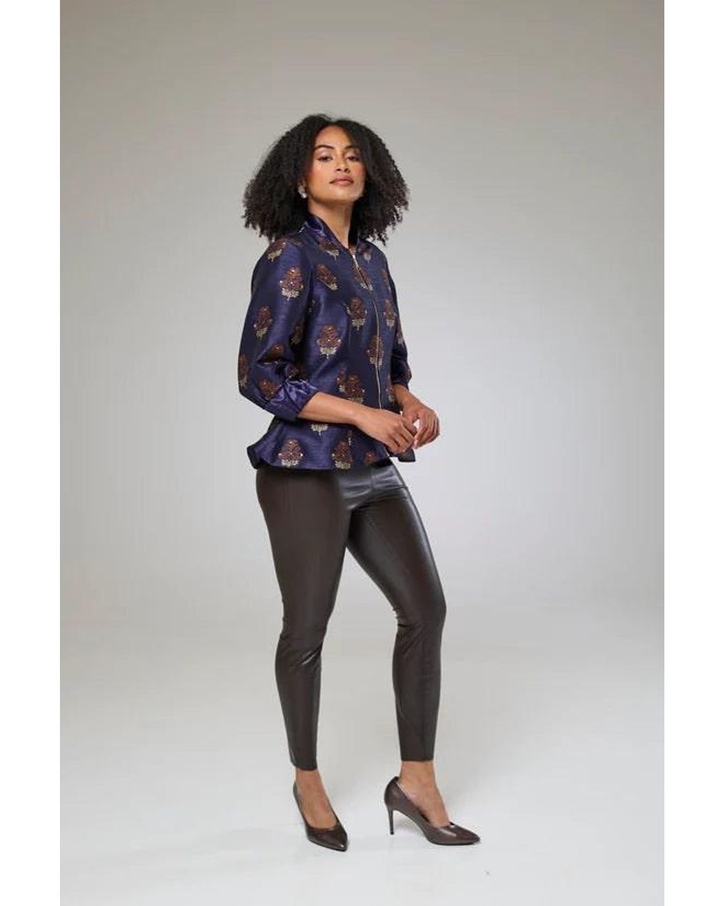 Lioness by Tf Blue Auburn Embroidered Raw Silk Fitted Jacket Blouse