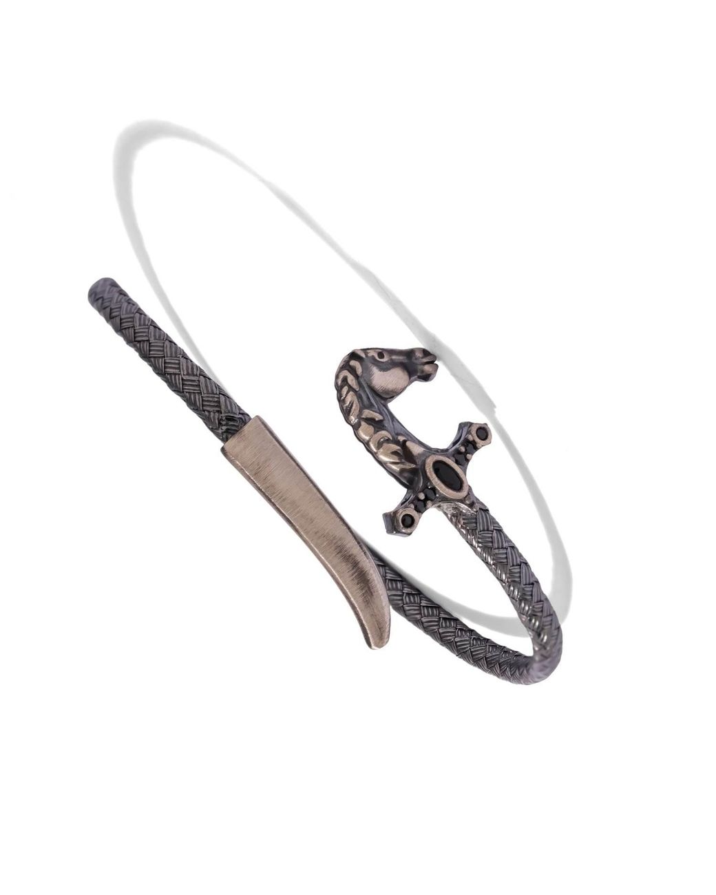 Ebru Jewelry White Warrior Horse Saber Oxidized Sterling Wrap Bracelet for men