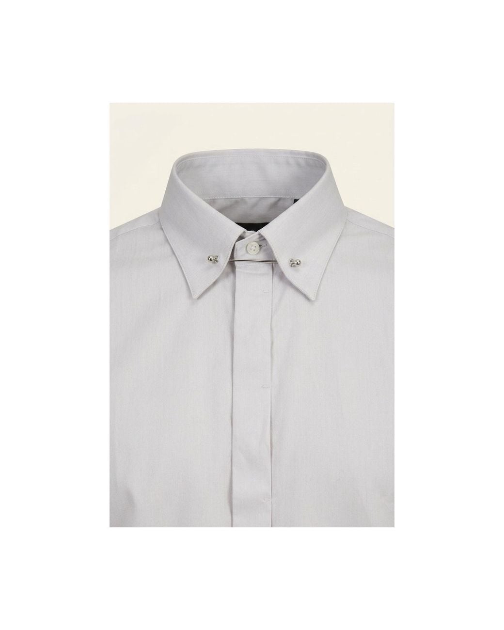 Ron Tomson Gray Collar Pin Hidden Placket Dress Shirt for men
