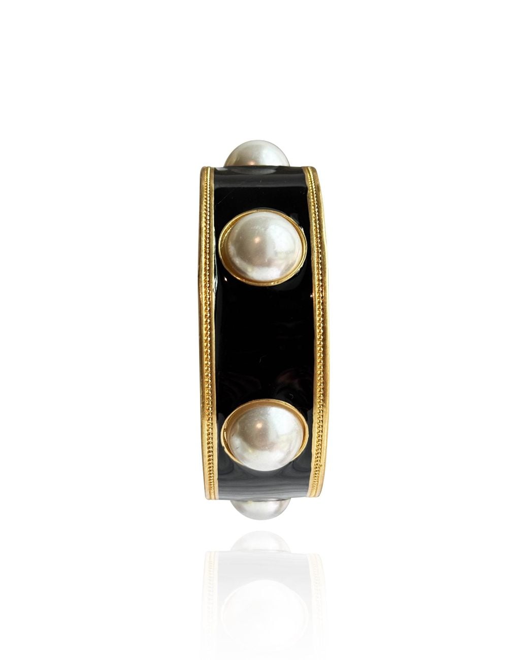Laura Gray Black Enamel Faux Pearl Wide Bangle