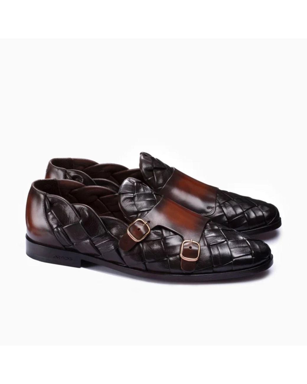 Armos Brown Woven Patina Double Monk Strap for men