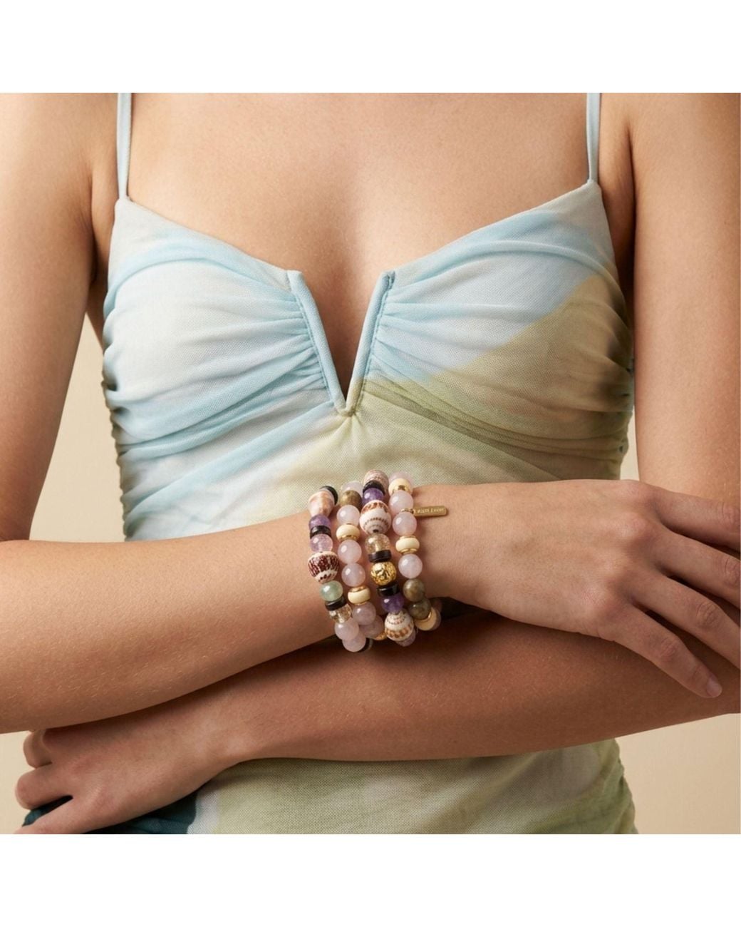 Jaredjamin Pink Iris Gemstone & Marine Shell Bracelet Set