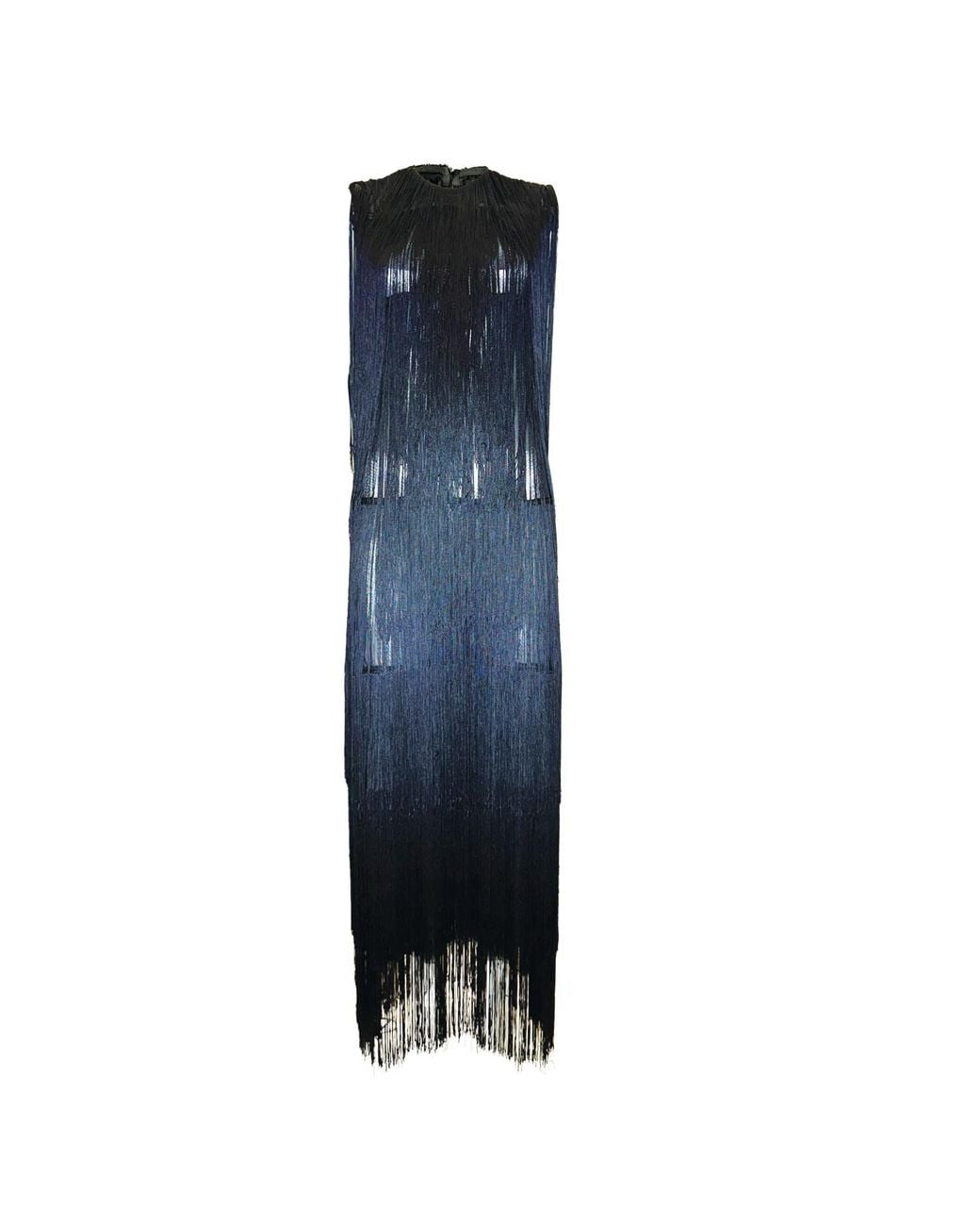 Chuks Collins Blue Ajah New Collection Drop-Hand-Layered Fringe Mesh Dress