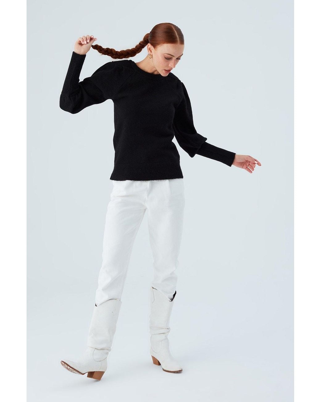 Peraluna Black Rakel Shirred Shoulder And Sleeve Pullover