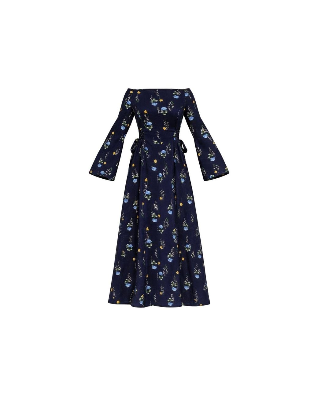 RainSisters Blue Adjustable Waist Midi Dress: Meadow Dream