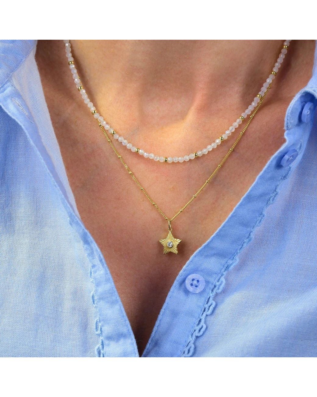 Nellou Jewellery Metallic Moonstone June Birthstone Orbit Necklace