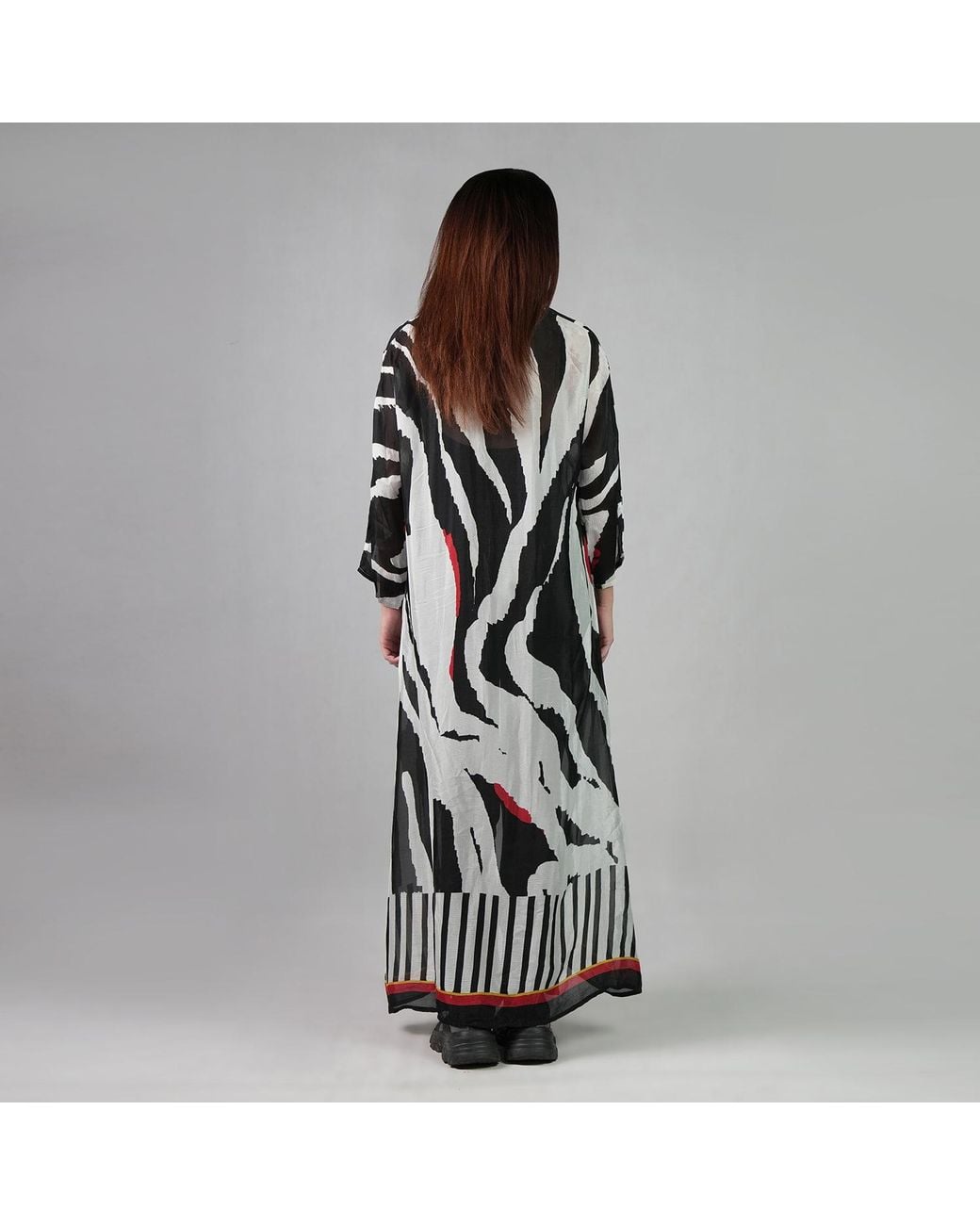 DHARA SHETH DUBAI Black Into The Wild And Stripe Zebra Animal Print Kimono Dress