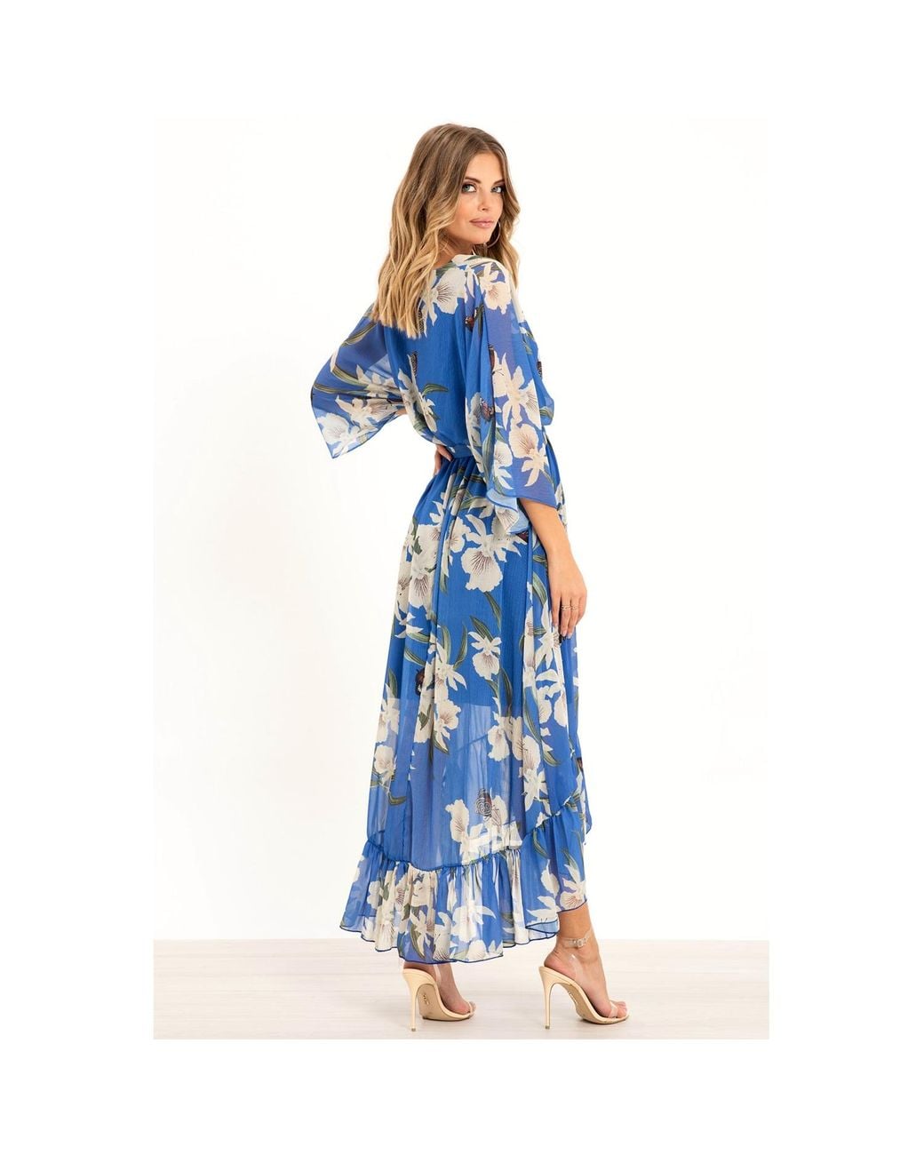 Urban Touch Blue Kimono Wrap Floral Dress _