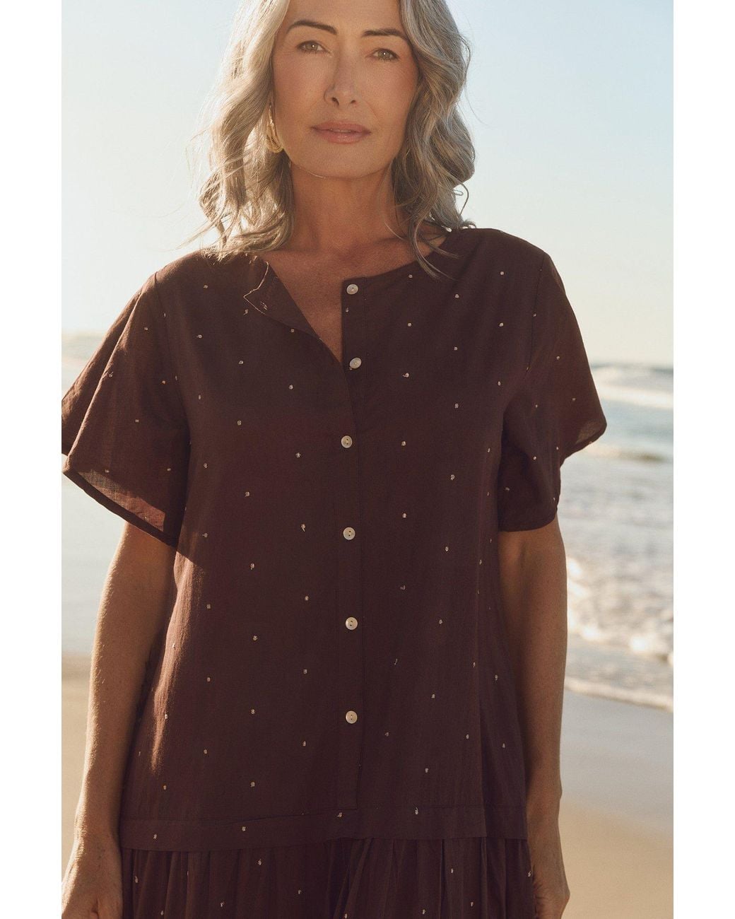 Adrift Clothing Brown Millie Reversible Flutter Sleeve Dress