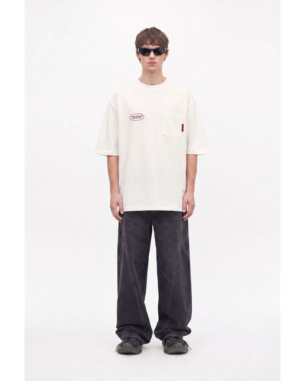 mysimplicated White Neutrals Workwear Ecru Oversized Pocket T-Shirt for men
