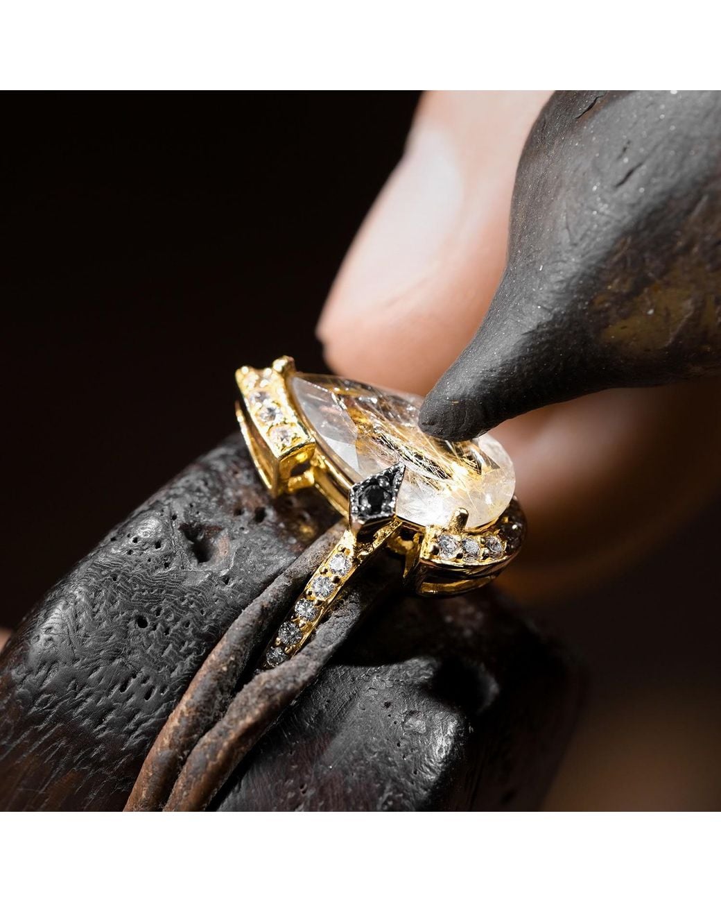 SALLY SKOUFIS Metallic Nourish Ring With Natural Diamond & Rutile