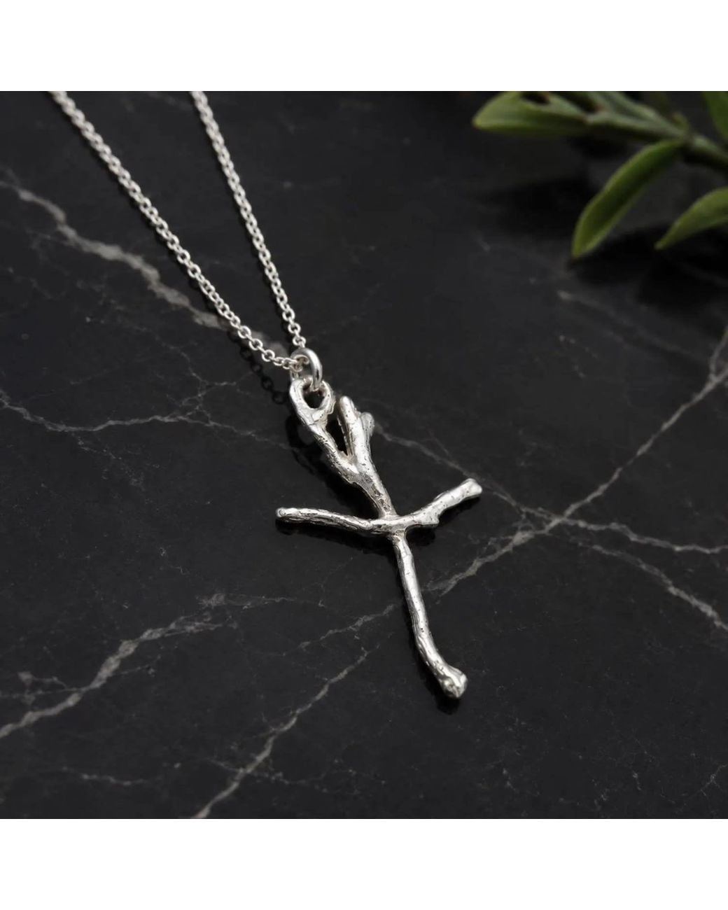 Mother Nature Jewelry Metallic Jasmine Cross Necklace, Handmade Minimalist Branch Pendant
