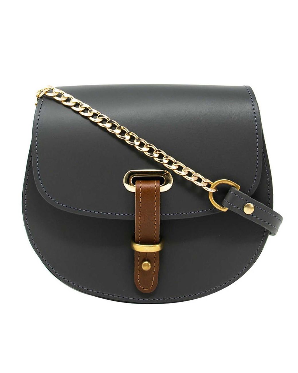 N'damus London Gray Mini Victoria Full Grain Leather Crossbody Saddle Bag With Chain