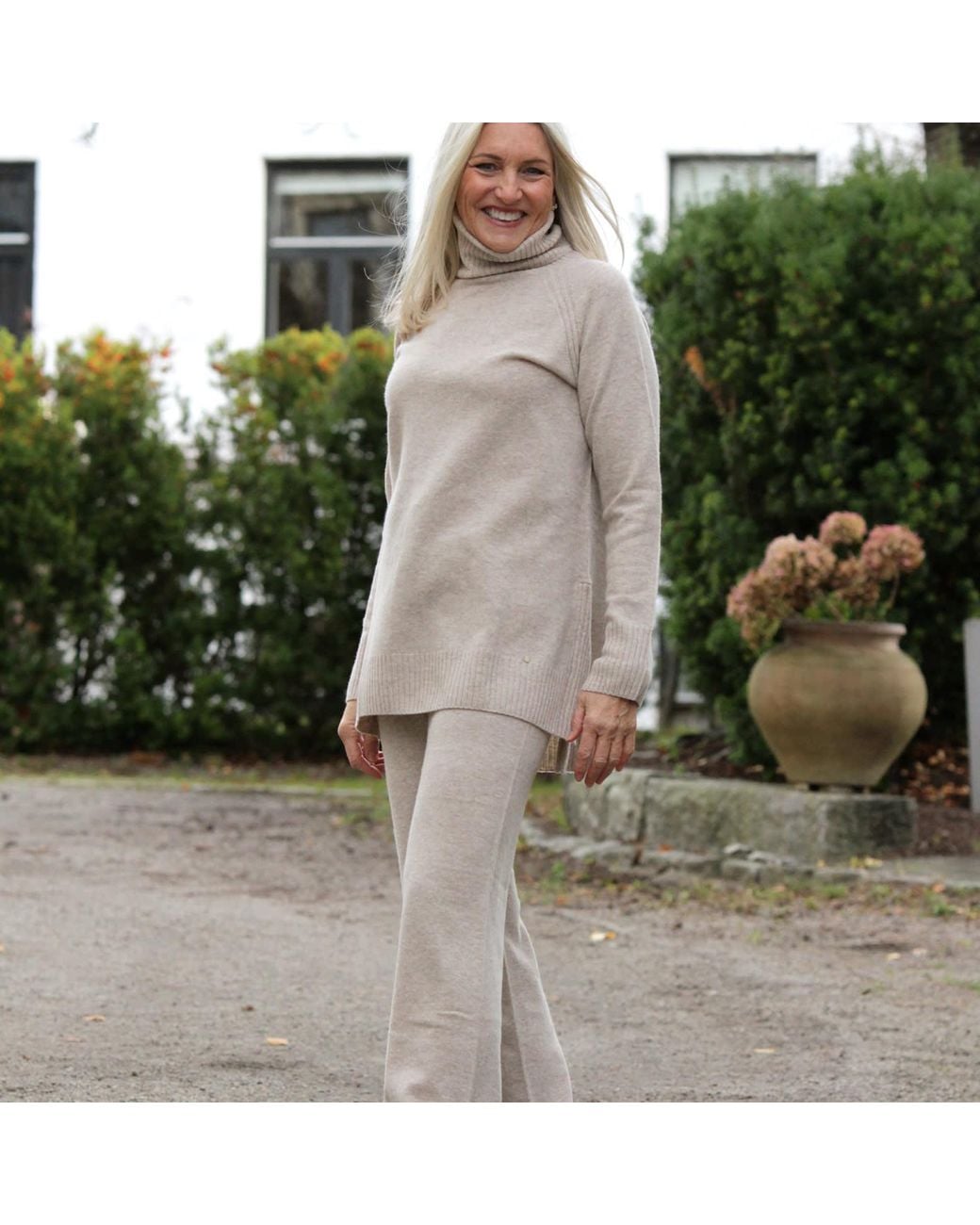 tirillm Gray Neutrals Andrea Merino Wool Loose Fitted Trouser- Melange