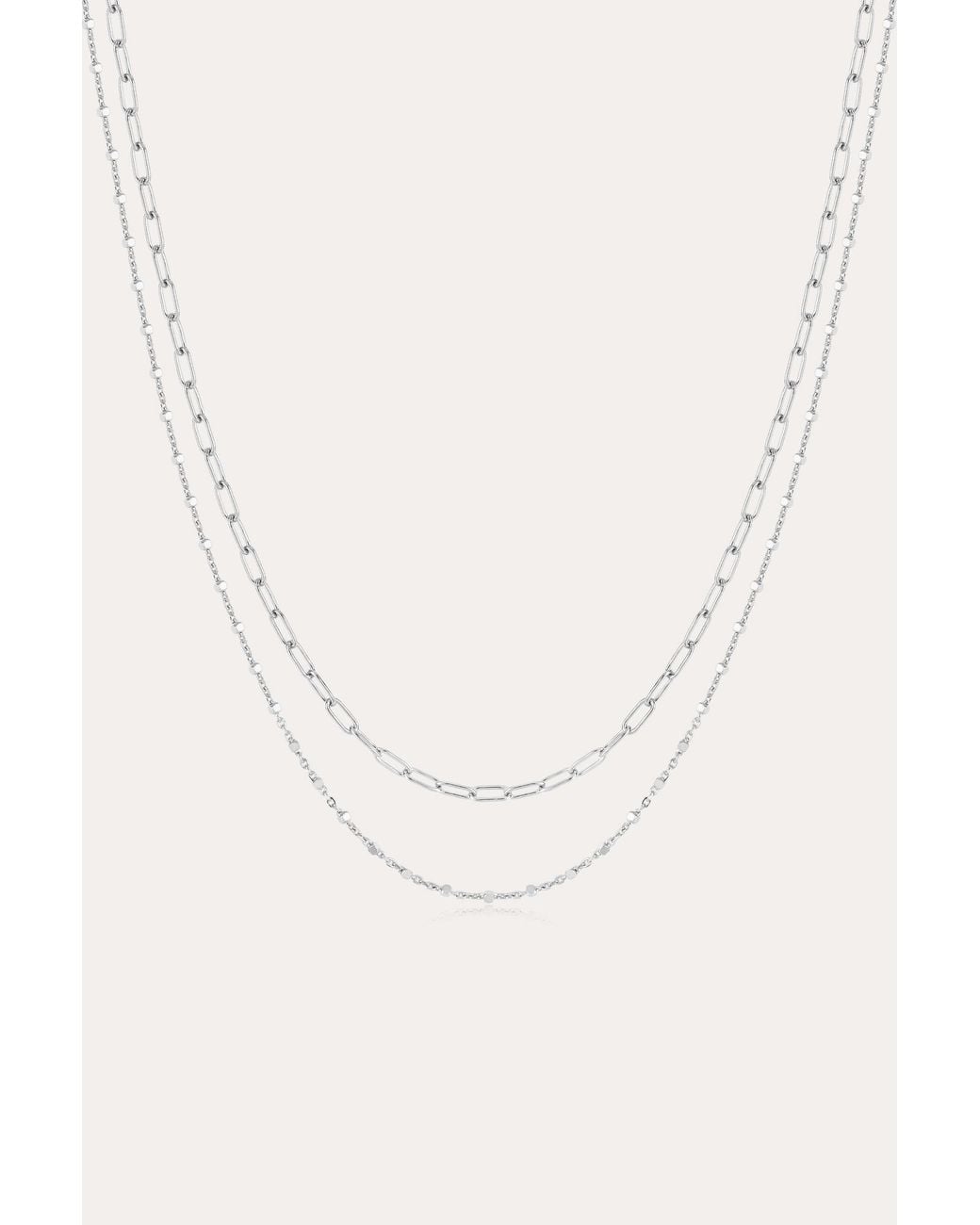 Vanhi Metallic Mini Paperclip Double Chain Necklace
