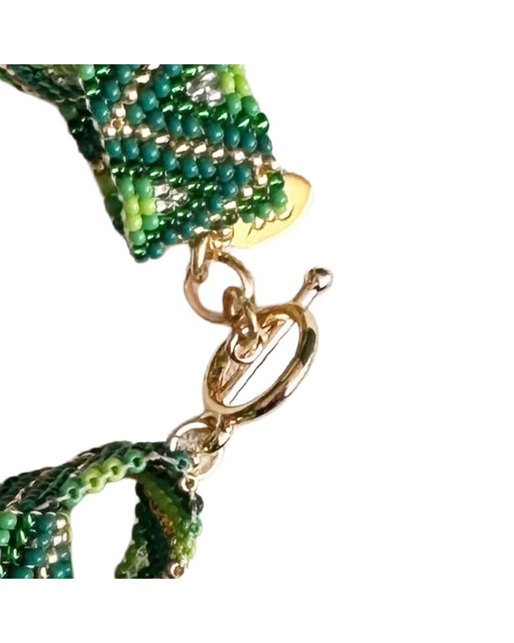 Iliana Arrazola Green Bold Chunky Link Bracelet, Glass Beads, Beaded Jewelry