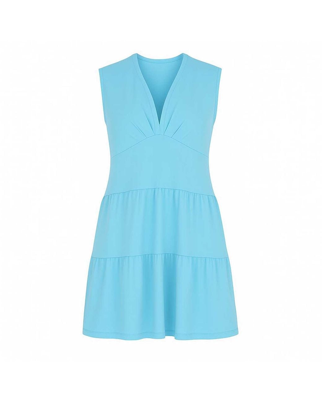 Conquista Blue Aqua Sleeveless V-Neck Jersey Dress – Loose Fit, Knee-Length