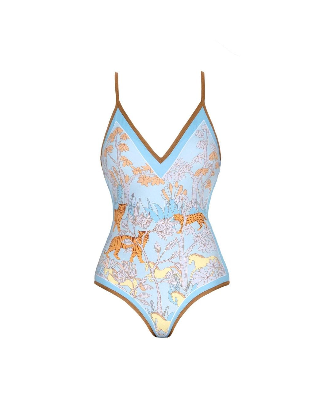 Jessie Zhao New York Blue Jungle Adventure Reversible V-Neck One-Piece Swimsuit