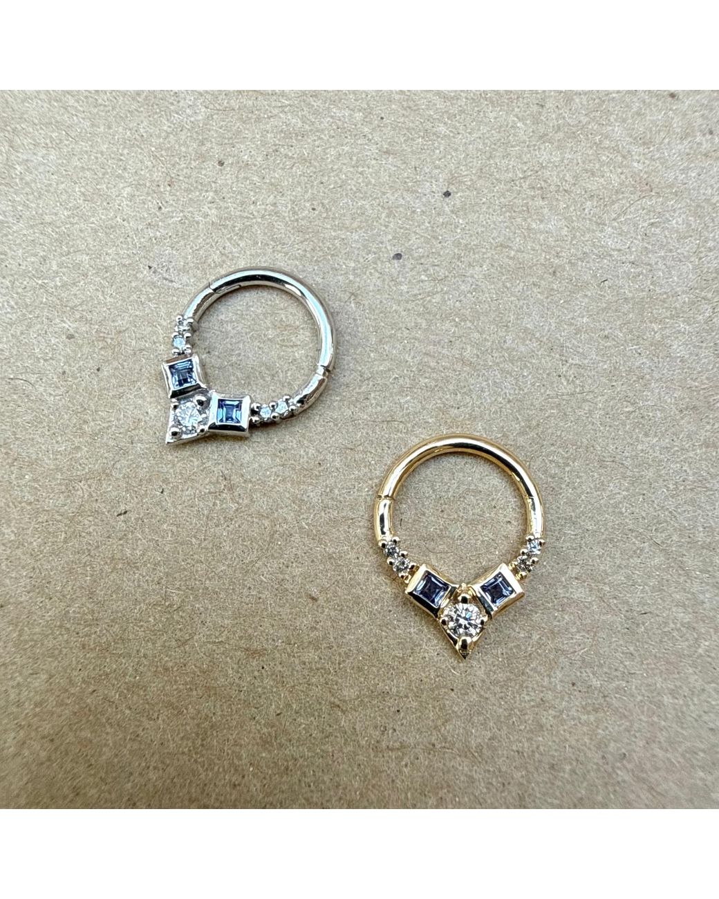 Zohreh Metallic Tanzanite & Diamond Daith Hoop Earring 9K