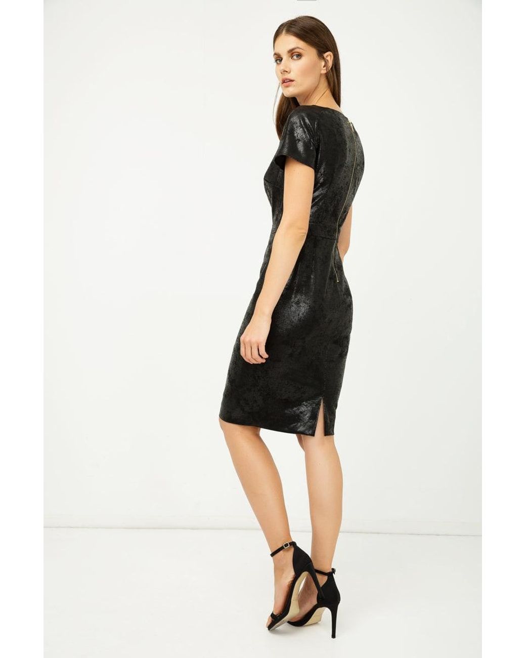 Conquista Black Leather Effect Fitted Dress